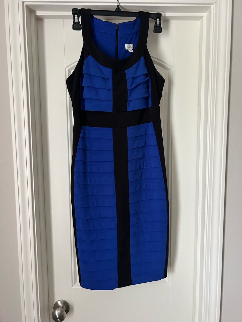 Cache Royal Blue and Black Paneled Midi Dress